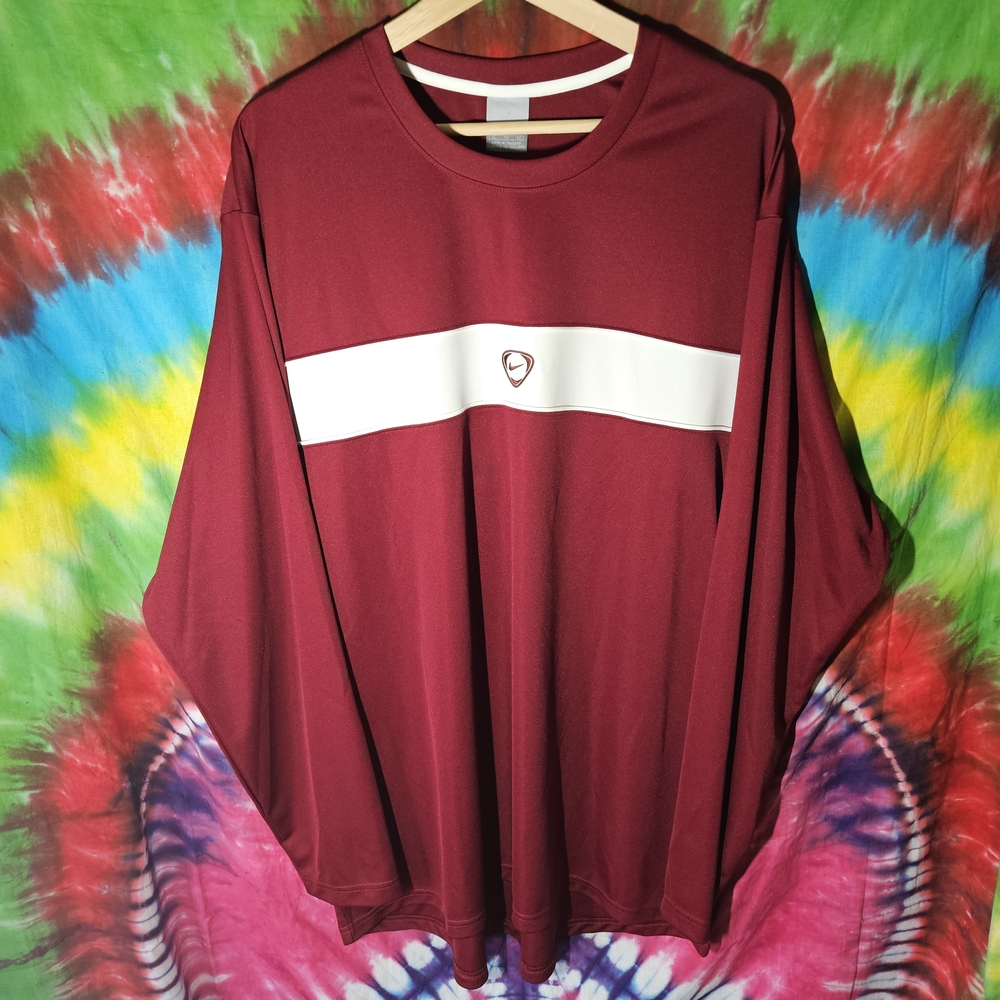 Nike Men's Maroon Center Swoosh Athletic Long-Sleeve Shirt w/ White Chest Stripe